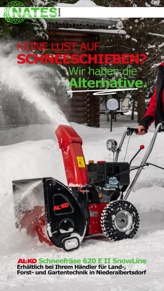Schneefräse der Marke AL-KO Solo im Einsatz. Als Ersatz zum Schneeschieben.