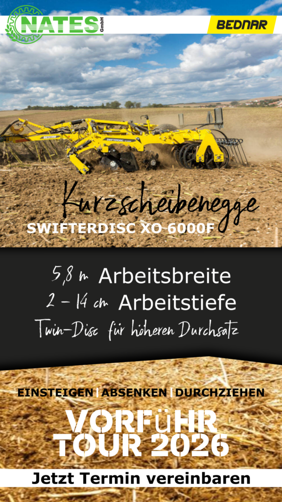 Die Kurzscheibenegge SWIFTERDISC XO 6000F im Einsatz zur Vorführtour 2026.