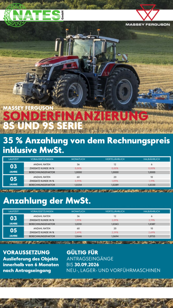 Sonderfinanzierungsplan für Massey Ferguson 8S & 9S Serie.