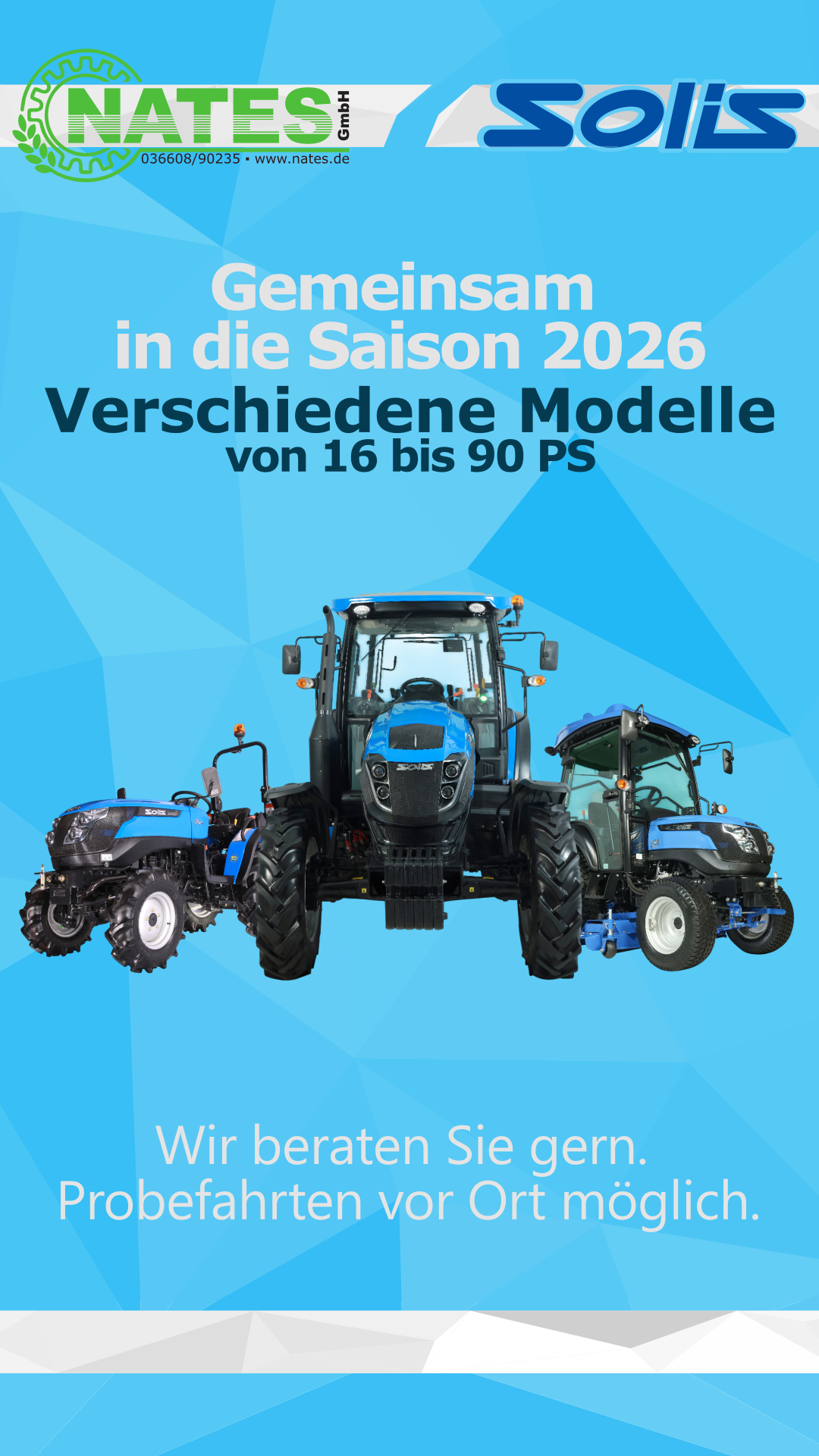Solis Traktoren in verschiedenen Ausführungen 2026 erhältlich bei der NATES GmbH.