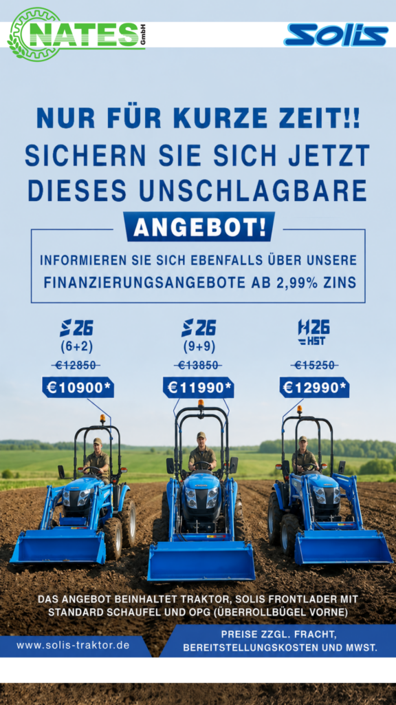 Angebot zur Finanzierung von Solis Traktoren.
